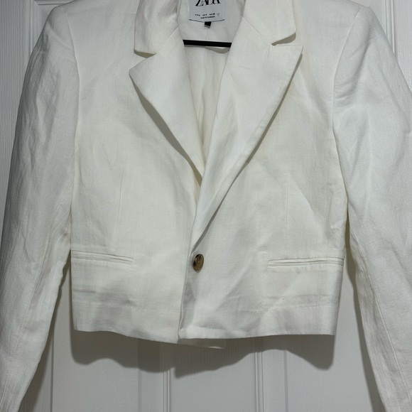 Zara linen blend ivory cropped blazer size small - Picture 2 of 2